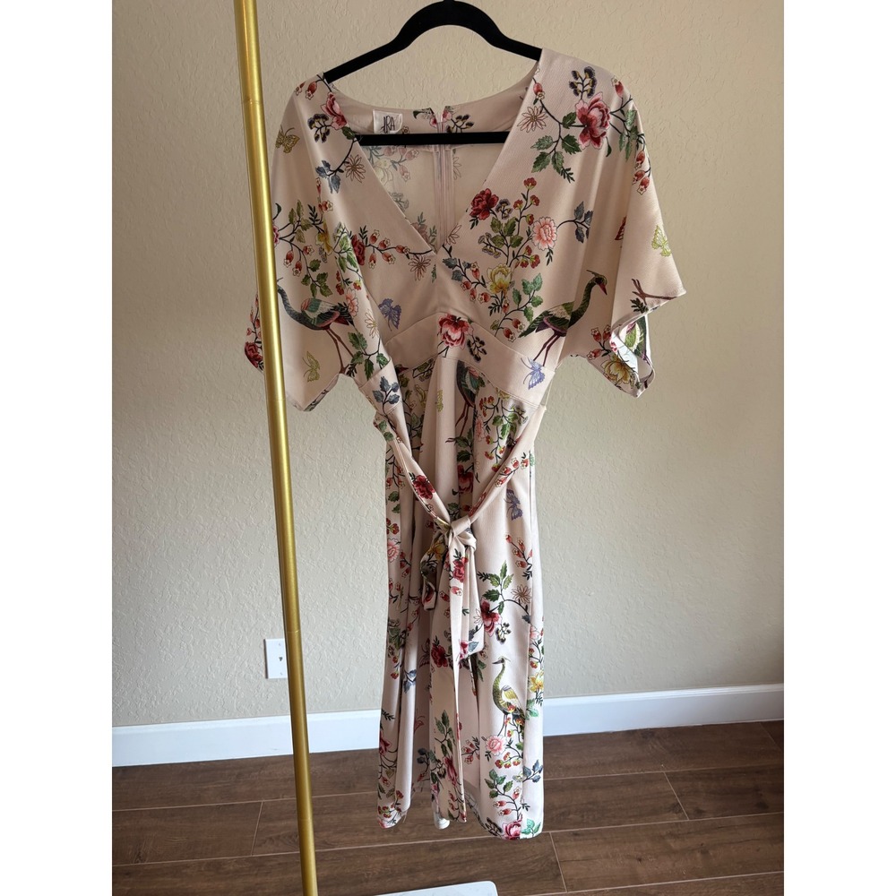 Anthropologie dRA Los Angeles Midi Dress Floral Bird Print 12 Garden Nature